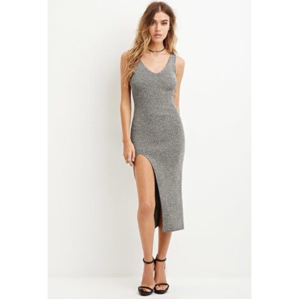 F21 Gray Ribbed Knit Dress - Size Medium